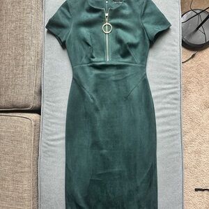 Calvin Klein Dark Green Zip-Front Midi Sheath Dress